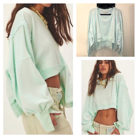 NWT Free People Camden Cropped Pullover Crew Sweatshirt - Picture 1 of 15